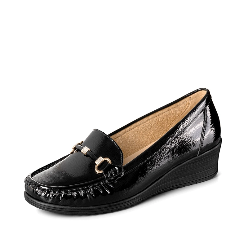 MOCASIN CASUAL MUJER VINTAGE CUÑA CHAROL METALICA WEIDE JS73 - 5