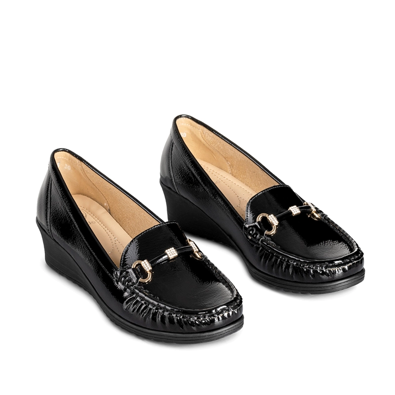 MOCASIN CASUAL MUJER VINTAGE CUÑA CHAROL METALICA WEIDE JS73 - 6