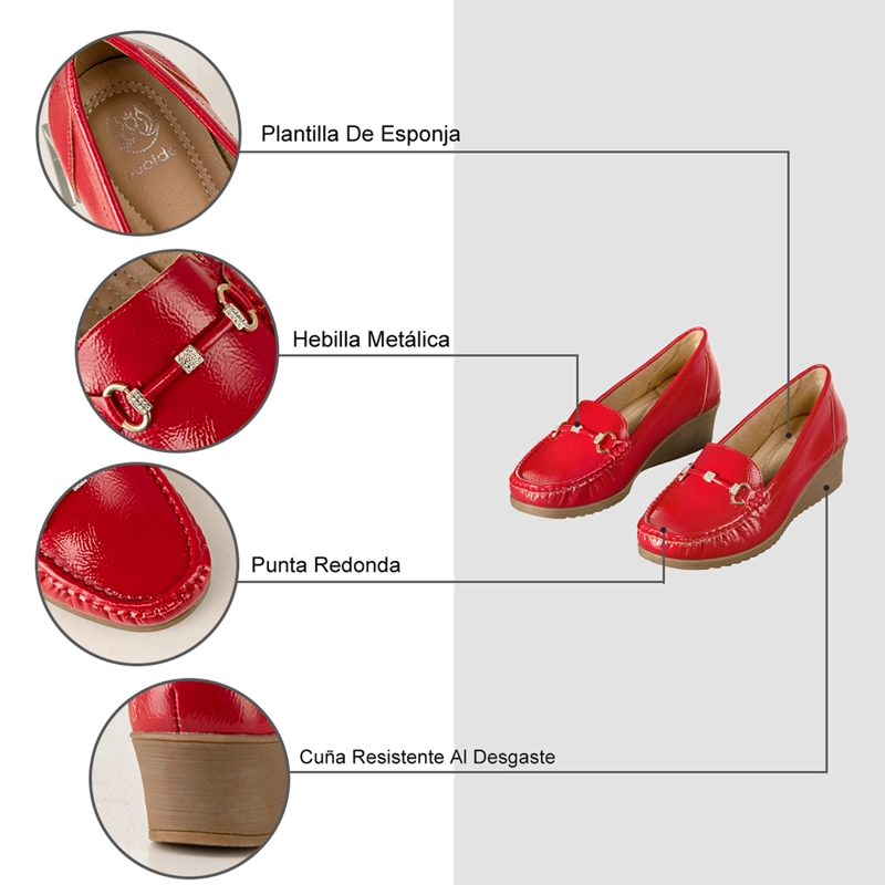 MOCASIN CASUAL MUJER VINTAGE CUÑA CHAROL METALICA WEIDE JS73 - 7