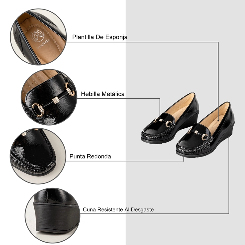 MOCASIN CASUAL MUJER VINTAGE CUÑA CHAROL METALICA WEIDE JS73 - 8