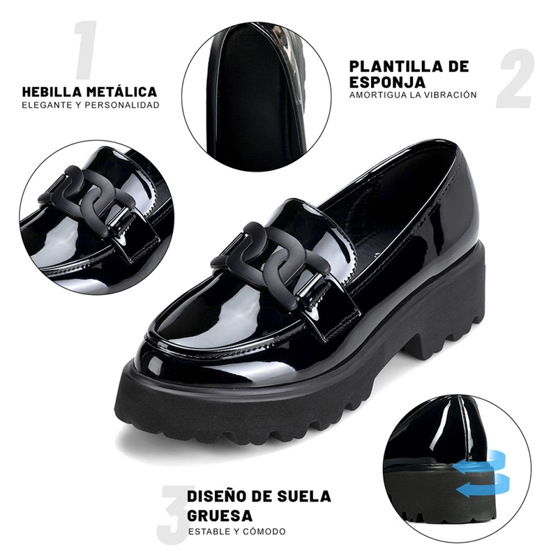 MOCASIN PU ACHAROLADO PLATAFORMA NEGRO CASUAL MUJER WEIDE QIU288 - 8