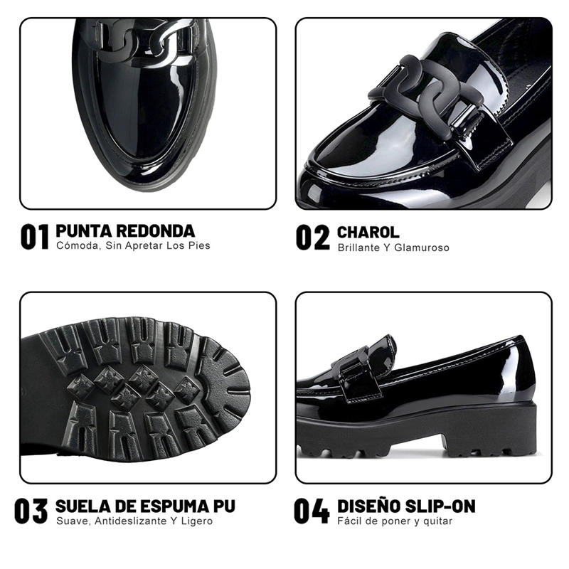 MOCASIN PU ACHAROLADO PLATAFORMA NEGRO CASUAL MUJER WEIDE QIU288 - 9