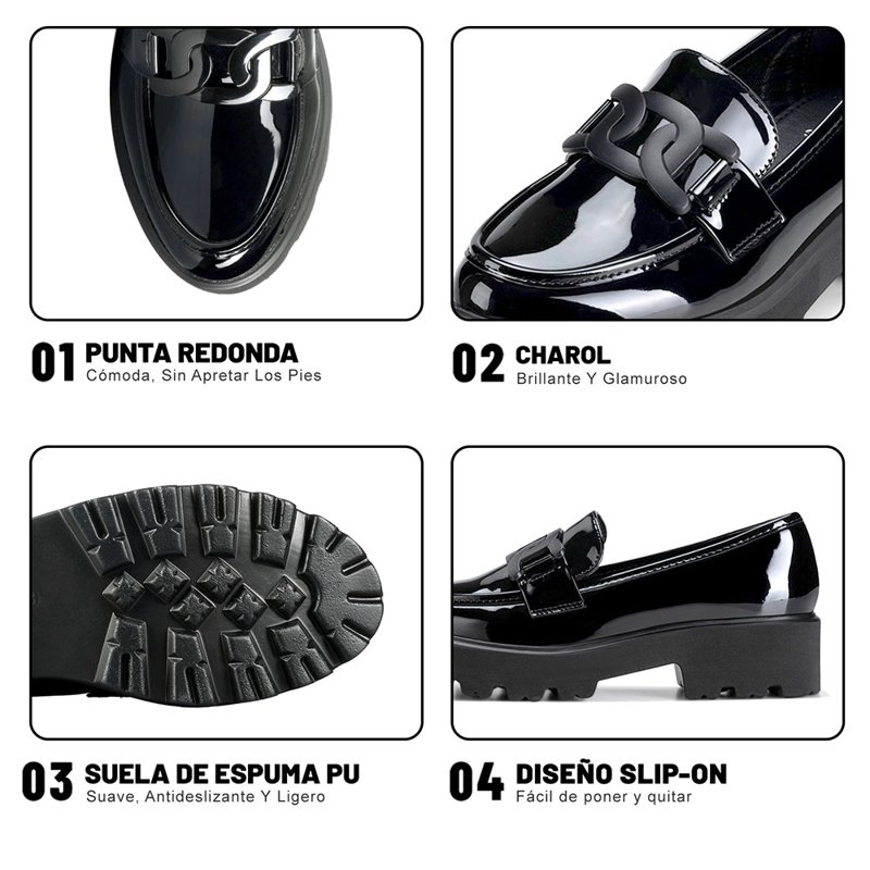 MOCASIN PU ACHAROLADO PLATAFORMA NEGRO CASUAL MUJER WEIDE QIU288 - 9