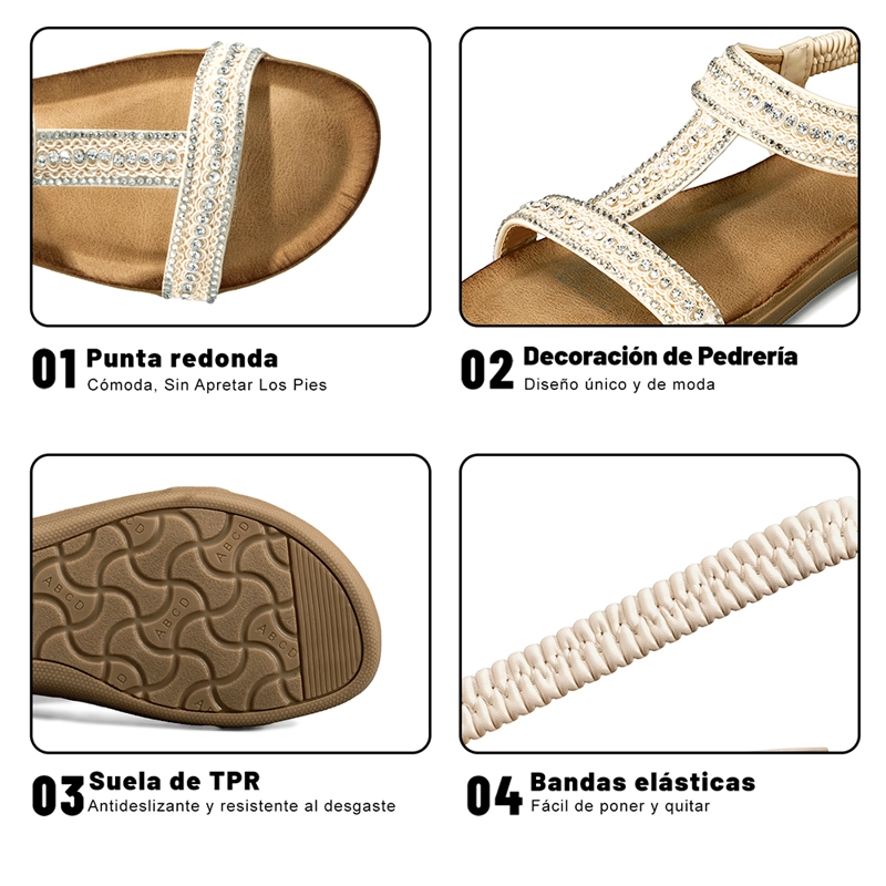 SANDALIA CASUAL PLANA PEDRERIA MUJER WEIDE JN721 - 9
