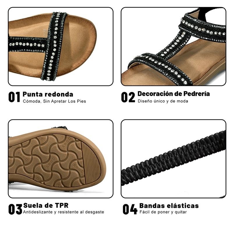 SANDALIA CASUAL PLANA PEDRERIA MUJER WEIDE JN721 - 9