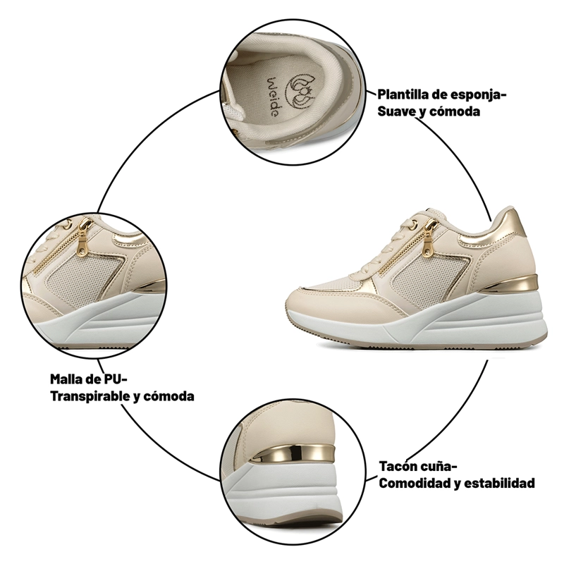 ZAPATILLA DEPORTIVA TACO CUÑA MALLA MUJER WEIDE JLL60 - 9