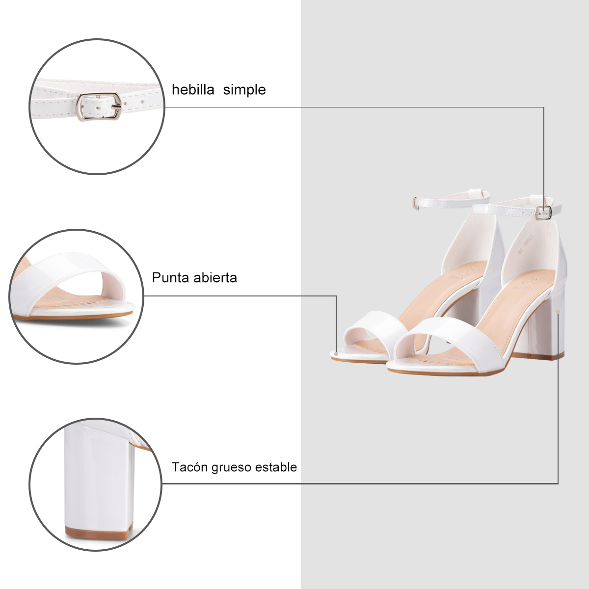 SANDALIA CASUAL TACO ALTO BLANCA MUJER WEIDE GH80 - 8