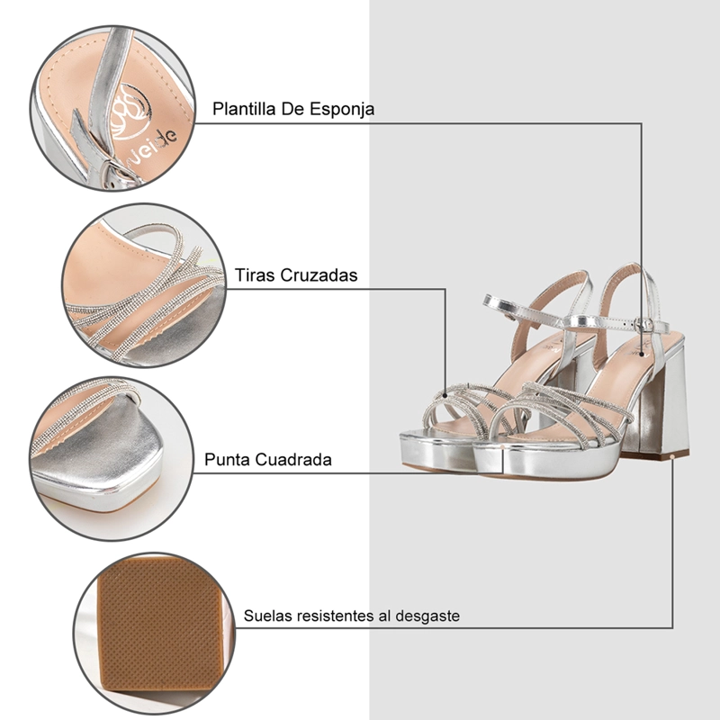 SANDALIA ECO CUERO TACO PLATEADO FIESTA MUJER WEIDE YOU205 - 8