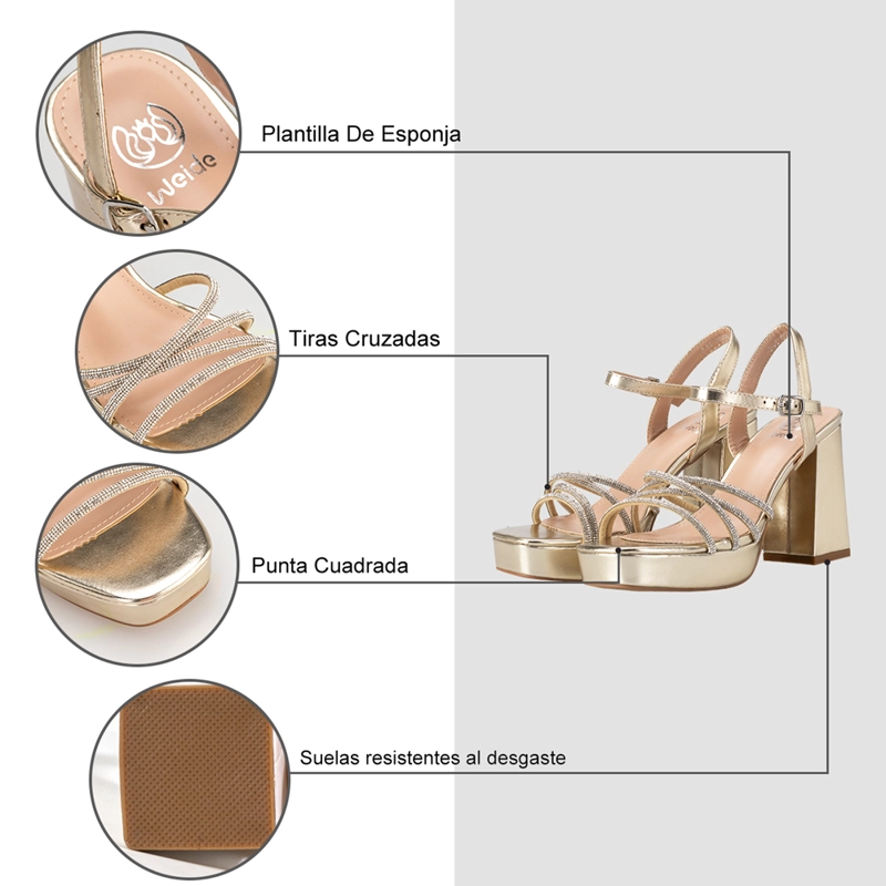 SANDALIA ECO CUERO TACO DORADO  FIESTA MUJER WEIDE YOU205 - 8