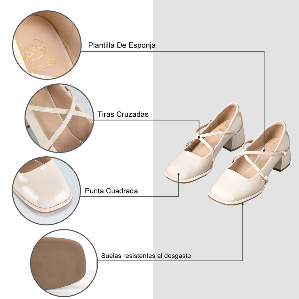 ZAPATO MARY JANE NEGRO PU ACHAROLADO ELEGANTE MUJER WEIDE YL65 - 8