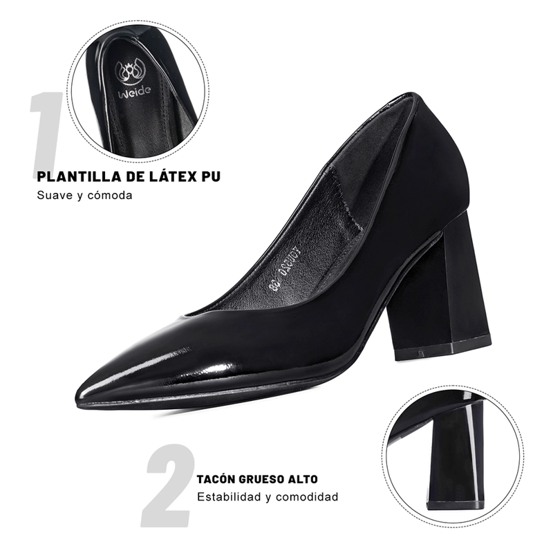 ZAPATO TACO PU ACHAROLADO PUNTIAGUDO MODA MUJER WEIDE YOU526 - 9