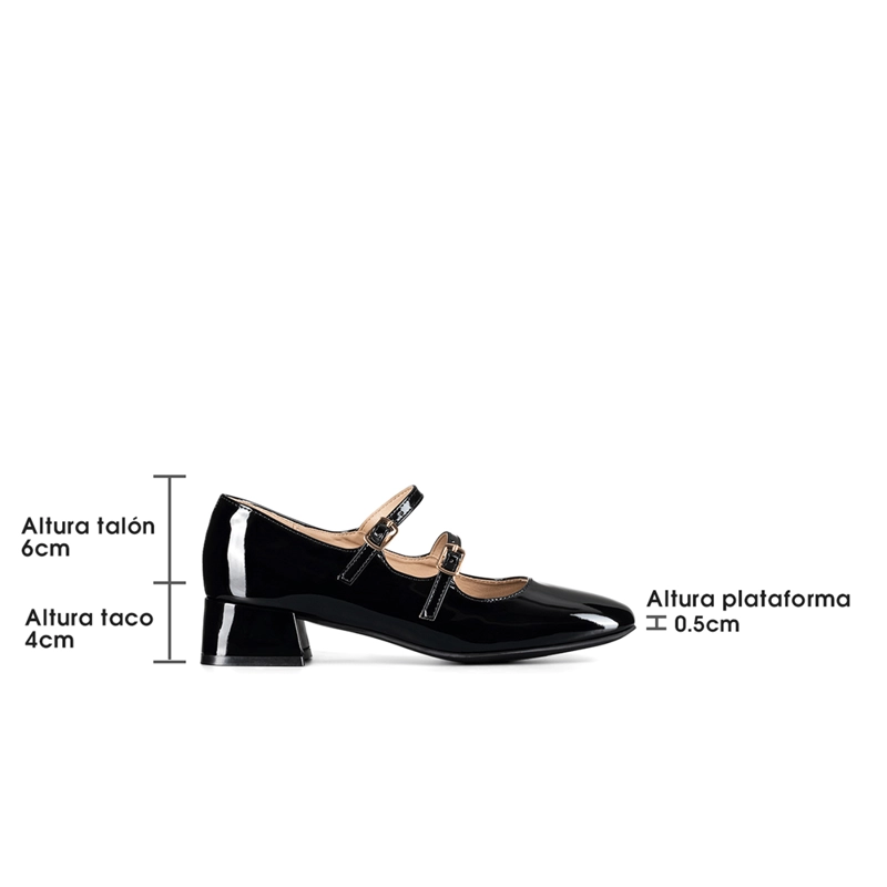 ZAPATOS MARY JANE CHAROL  NEGRO TACO MUJER WEIDE YL66 - 7