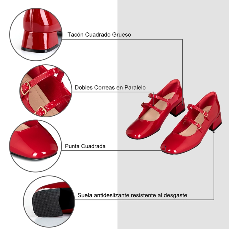 ZAPATOS MARY JANE CHAROL  BURDEO TACO MUJER WEIDE YL66 - 8