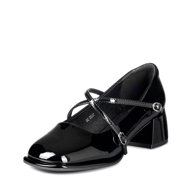 ZAPATO MARY JANE NEGRO PU ACHAROLADO ELEGANTE MUJER WEIDE YL65 - 1