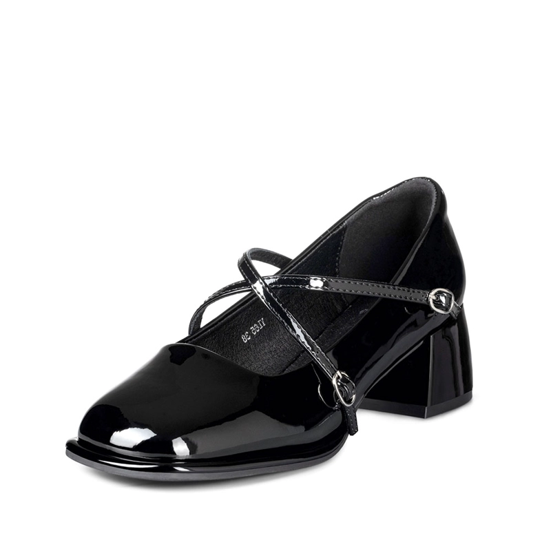 ZAPATO MARY JANE NEGRO PU ACHAROLADO ELEGANTE MUJER WEIDE YL65 - 1
