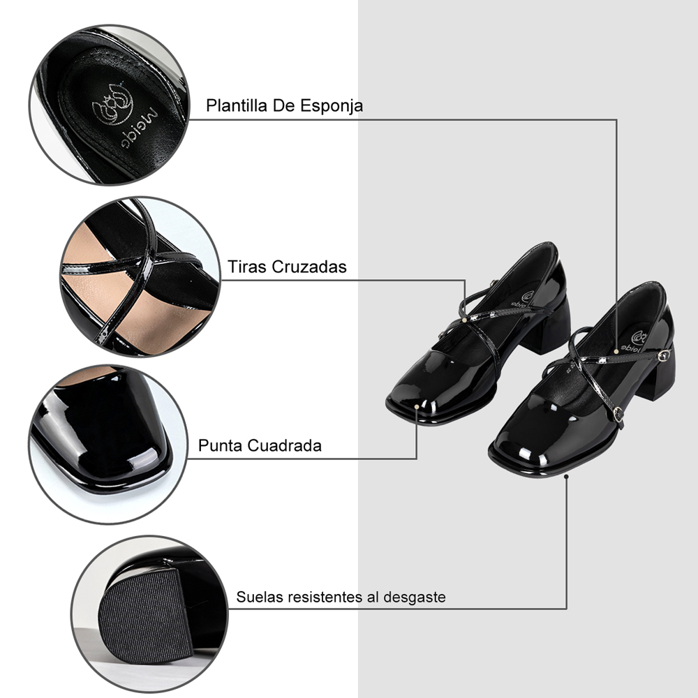 ZAPATO MARY JANE NEGRO PU ACHAROLADO ELEGANTE MUJER WEIDE YL65 - 7