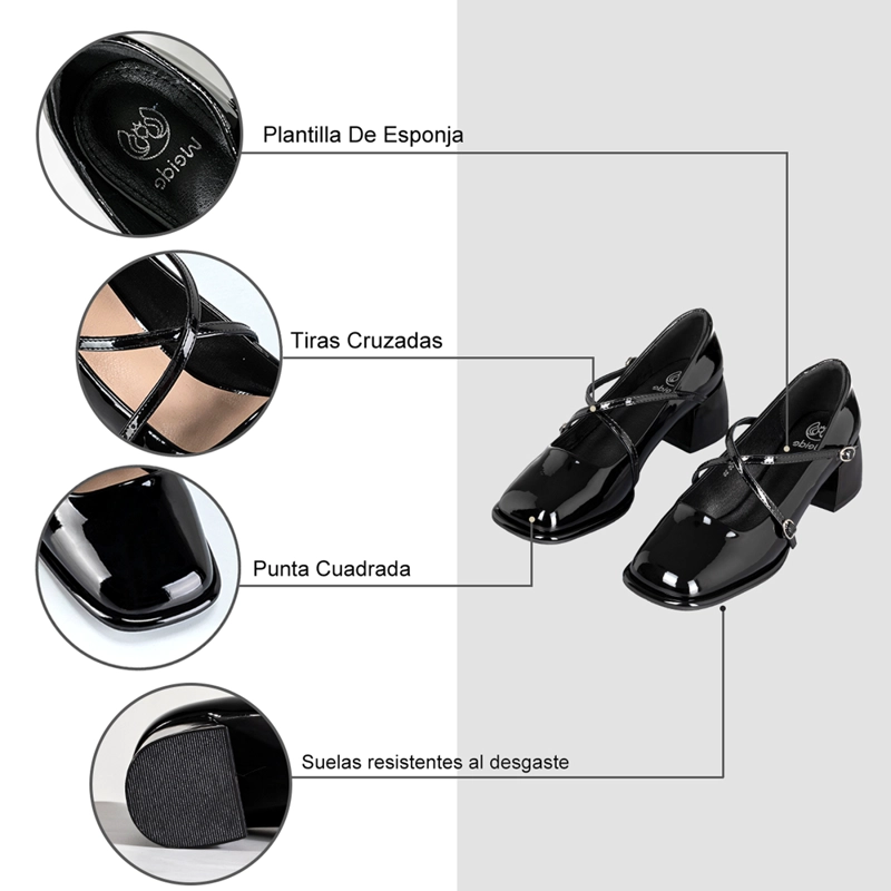 ZAPATO MARY JANE NEGRO PU ACHAROLADO ELEGANTE MUJER WEIDE YL65 - 7