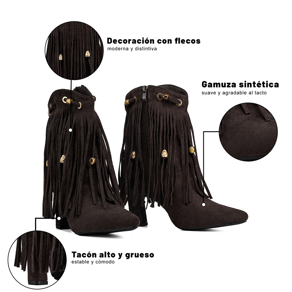 BOTA TACO MUJER CASUAL ESTILO VAQUERO FLECOS WEIDE DH90 - 8