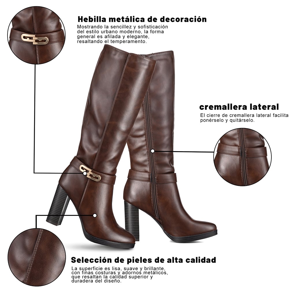 BOTAS LARGAS MUJER TACON GRUESO DE MODA VINTAGE WEIDE QBM12 - 7