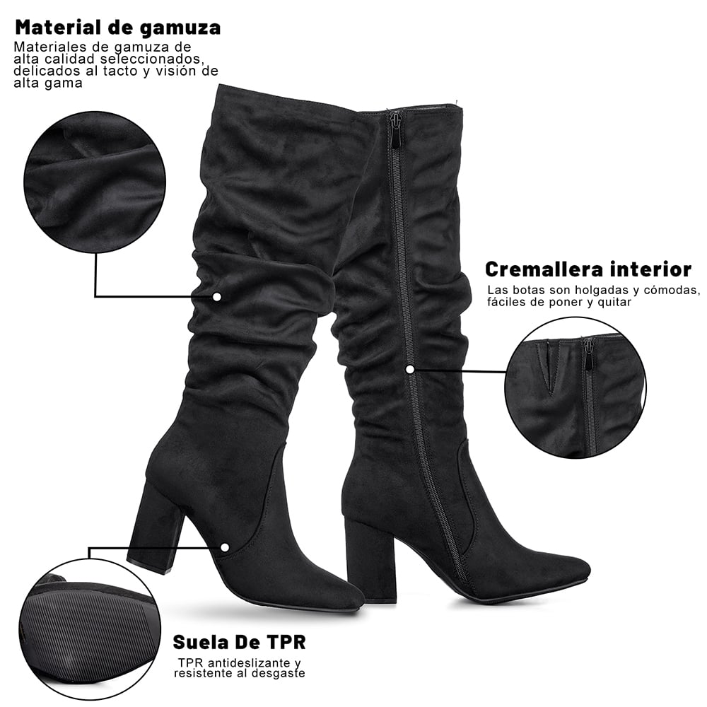 BOTAS LARGAS MUJER CASUAL PU TEXIL TACON GRUESO WEIDE HX512 - 8