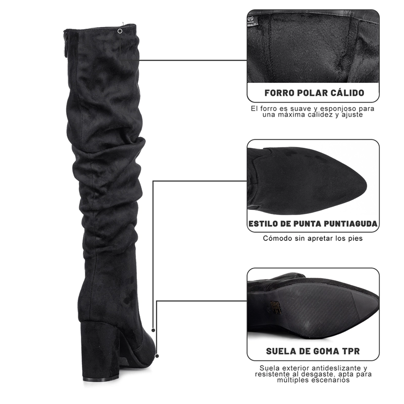 BOTAS LARGAS MUJER CASUAL PU TEXIL TACON GRUESO WEIDE HX512 - 9