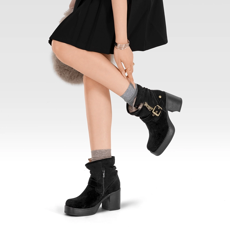 BOTIN CASUAL MUJER TACO GRUESO CON FELPA COMODO WEIDE CZY608 - 3