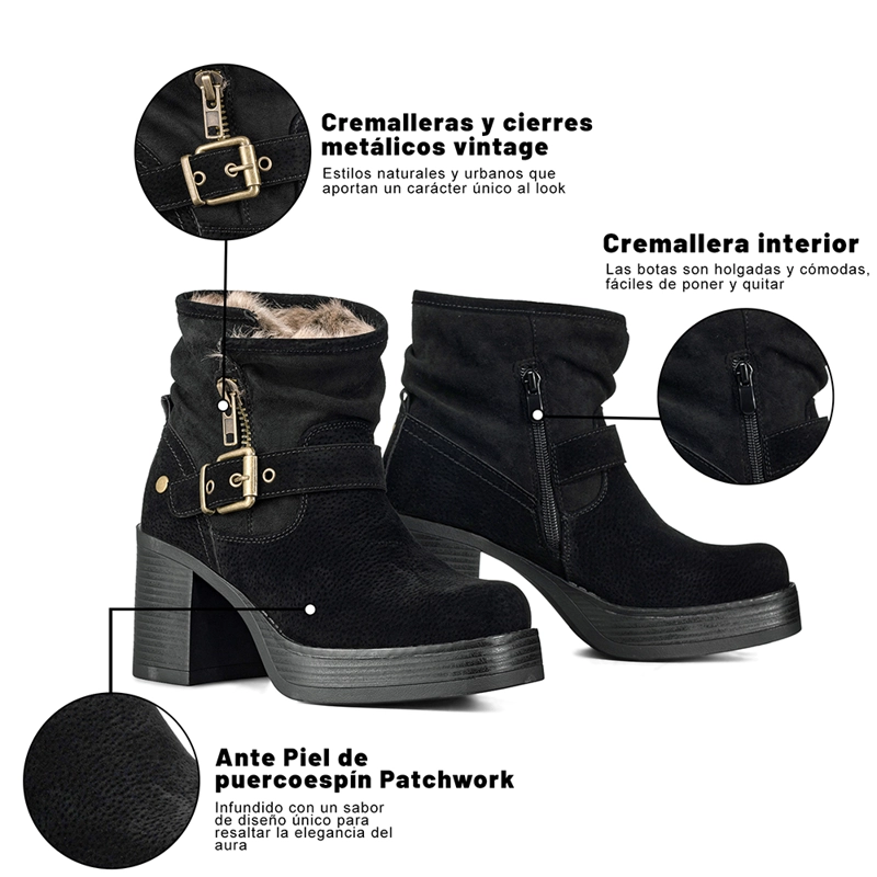 BOTIN CASUAL MUJER TACO GRUESO CON FELPA COMODO WEIDE CZY608 - 9