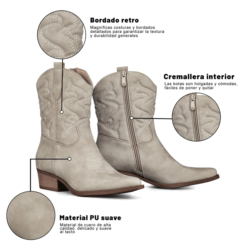 BOTIN CASUAL MUJER MODA VINTAGE COWBOY BORDADO WEIDE QBM20 - 8