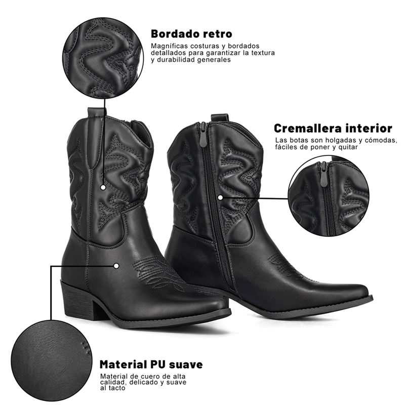 BOTIN CASUAL MUJER MODA VINTAGE COWBOY BORDADO WEIDE QBM20 - 8