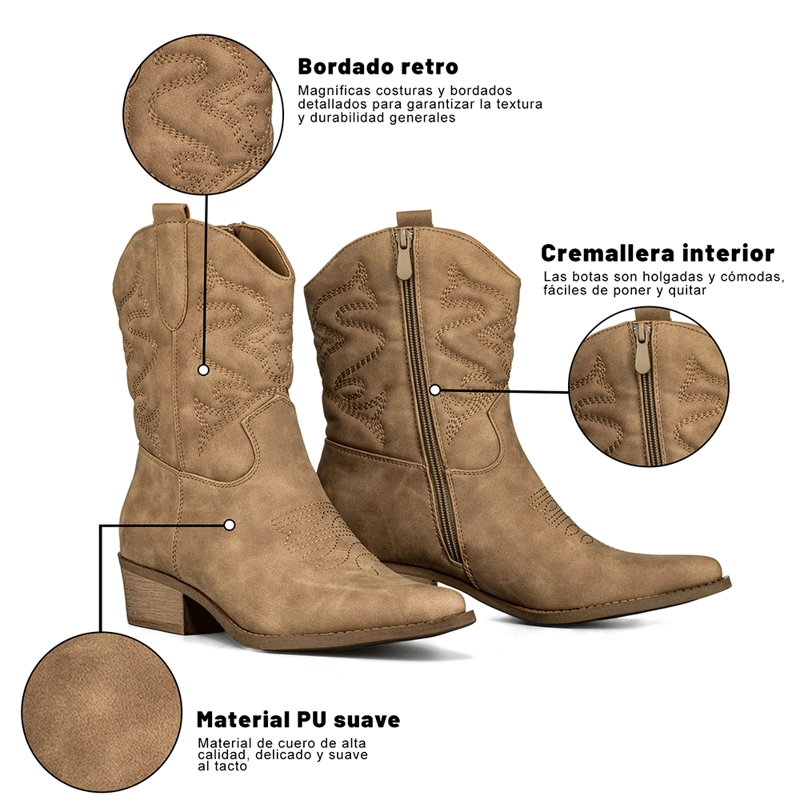 BOTIN CASUAL MUJER MODA VINTAGE COWBOY BORDADO WEIDE QBM20 - 8