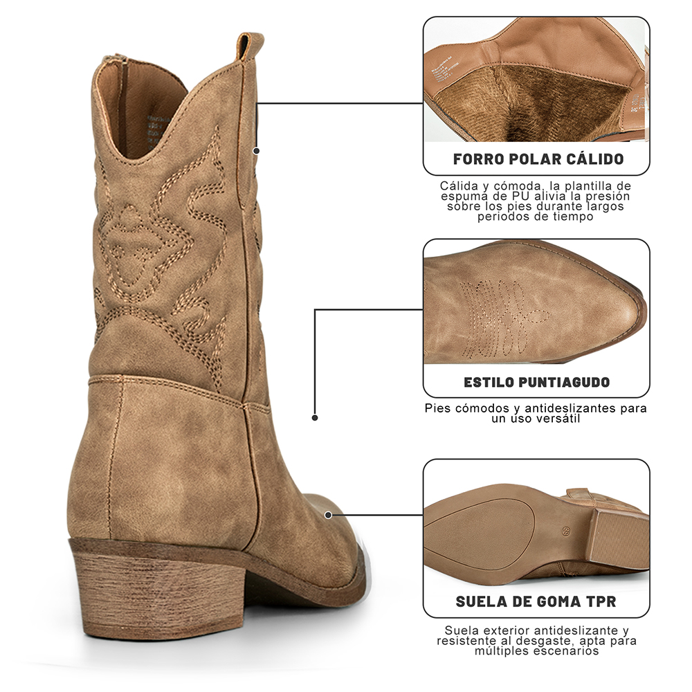 BOTIN CASUAL MUJER MODA VINTAGE COWBOY BORDADO WEIDE QBM20 - 9