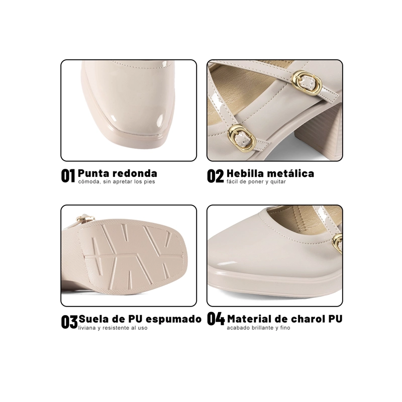 ZAPATOS TACO CASUAL PU ACHAROLADO MUJER CUADRADO WEIDE GH220 - 5