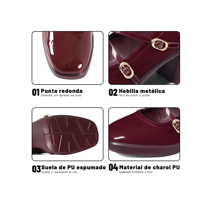 ZAPATOS TACO CASUAL PU ACHAROLADO MUJER CUADRADO WEIDE GH220 - 5