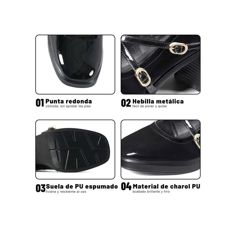 ZAPATOS TACO CASUAL PU ACHAROLADO MUJER CUADRADO WEIDE GH220 - 5