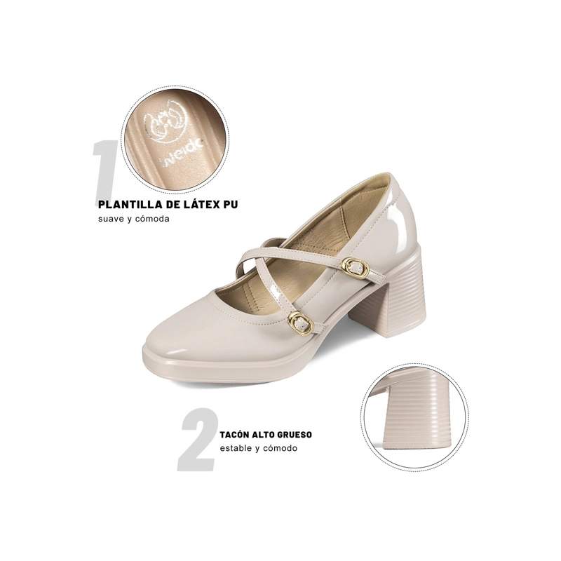 ZAPATOS TACO CASUAL PU ACHAROLADO MUJER CUADRADO WEIDE GH220 - 6