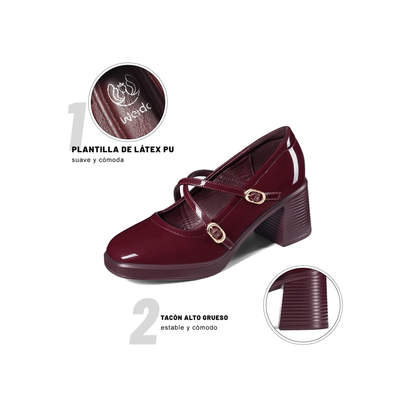 ZAPATOS TACO CASUAL PU ACHAROLADO MUJER CUADRADO WEIDE GH220 - 6