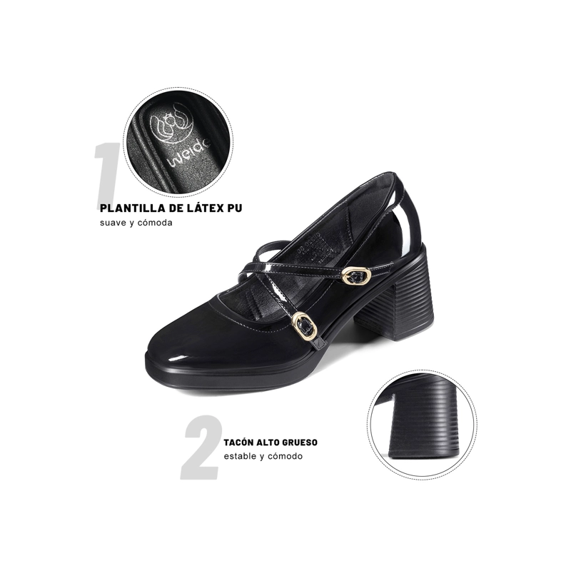 ZAPATOS TACO CASUAL PU ACHAROLADO MUJER CUADRADO WEIDE GH220 - 6