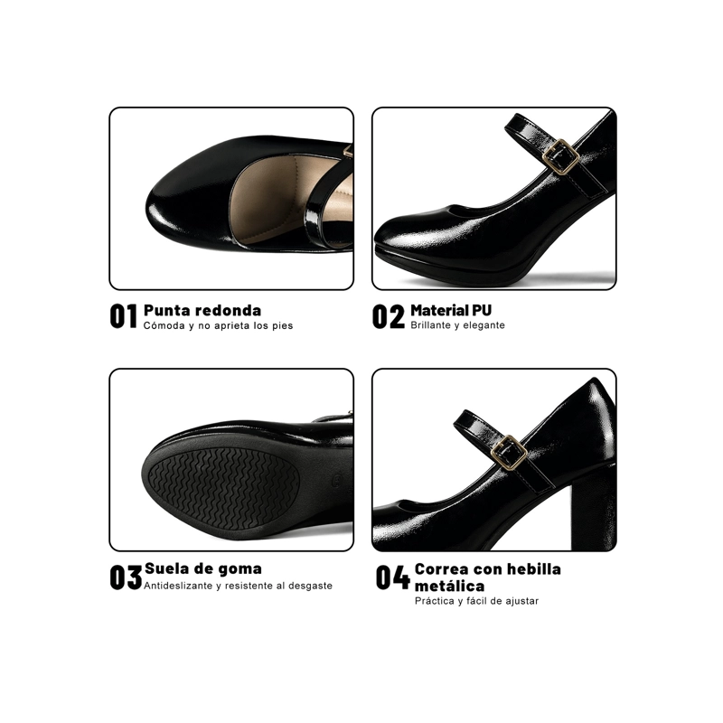ZAPATOS TACO PU ACHAROLADO MUJER CUADRADO WEIDE TFA318 - 5