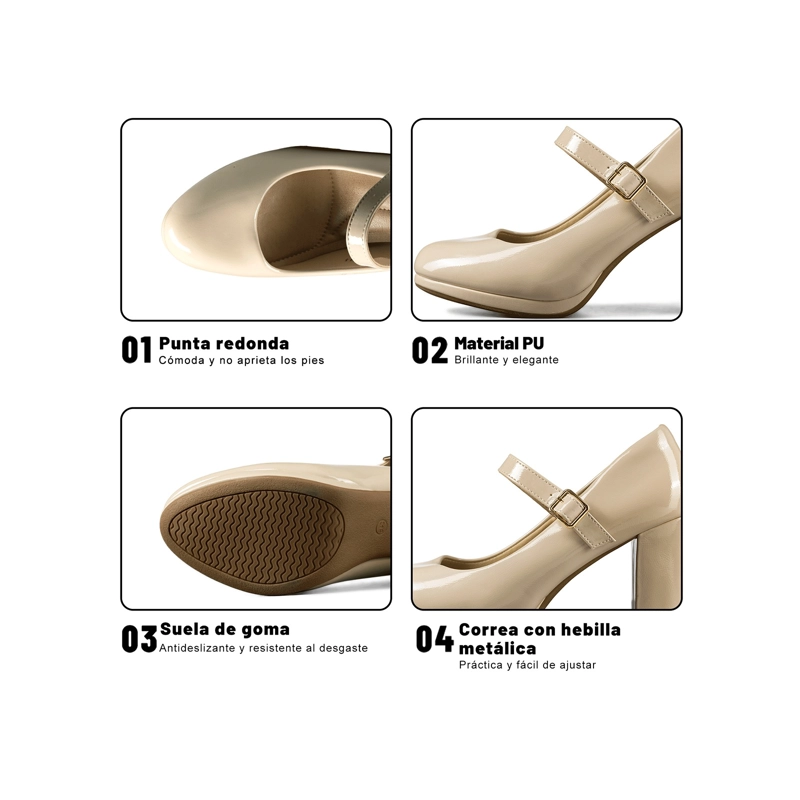 ZAPATOS TACO PU ACHAROLADO MUJER CUADRADO WEIDE TFA318 - 5