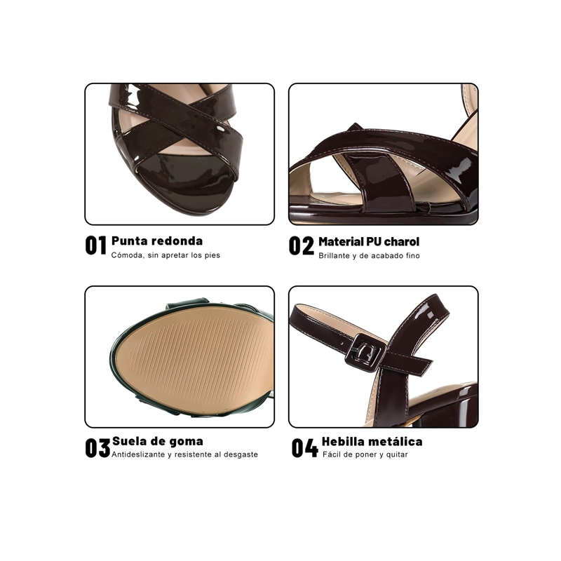 SANDALIAS CASUAL PU ACHAROLADO MUJER CUADRADO WEIDE YOU586 - 5