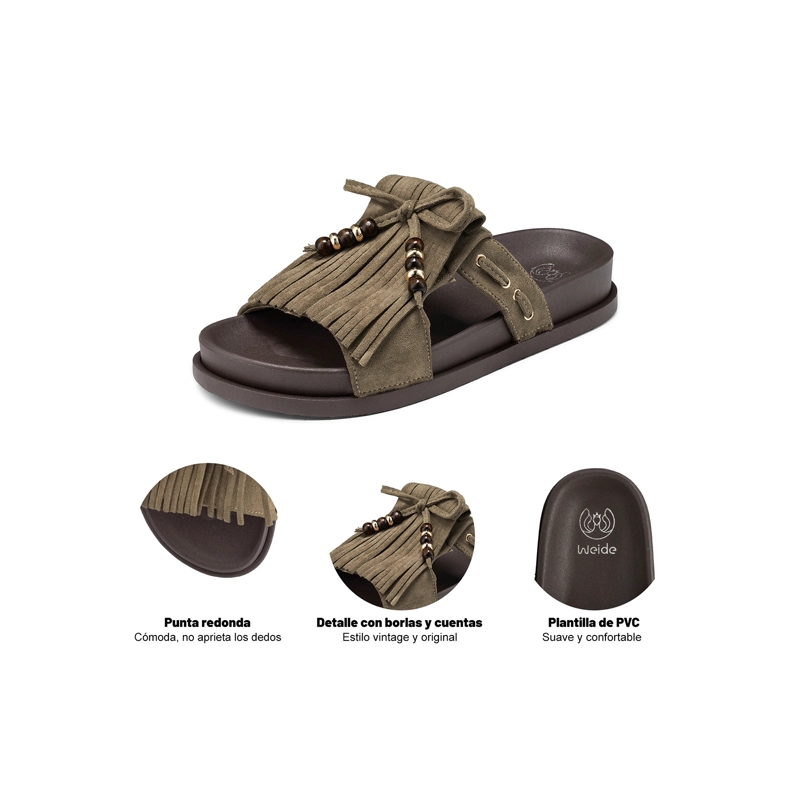 SANDALIA TIPO CHALA PU TEXTIL MUJER PLANO WEIDE QIU511 - 6