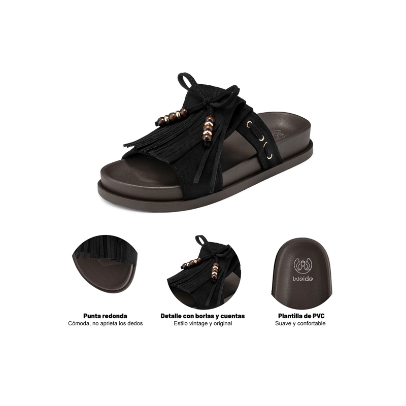 SANDALIA TIPO CHALA PU TEXTIL MUJER PLANO WEIDE QIU511 - 6