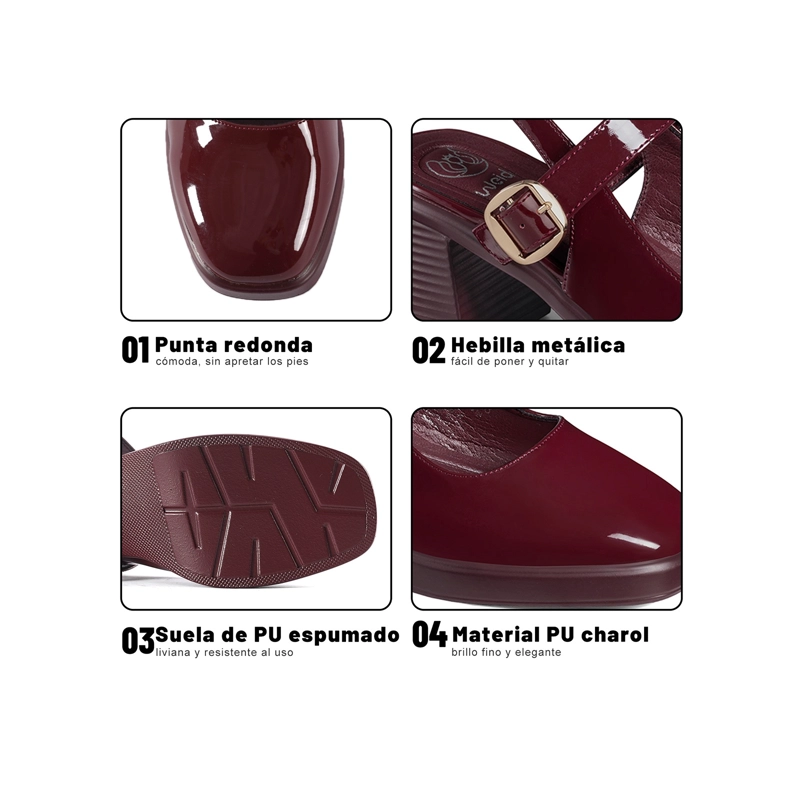 ZAPATOS TACO PU ACHAROLADO MUJER CUADRADO WEIDE GH221 - 5
