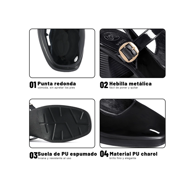 ZAPATOS TACO PU ACHAROLADO MUJER CUADRADO WEIDE GH221 - 5