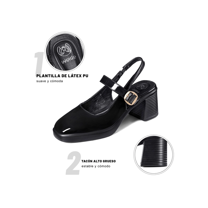 ZAPATOS TACO PU ACHAROLADO MUJER CUADRADO WEIDE GH221 - 6