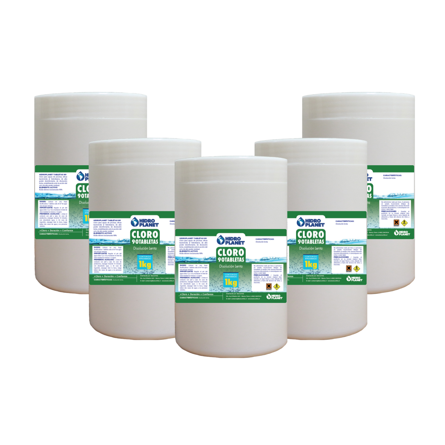 PACK 5 UNIDADES CLORO EN TABLETA PARA PISCINA, POTE 1KG - 1