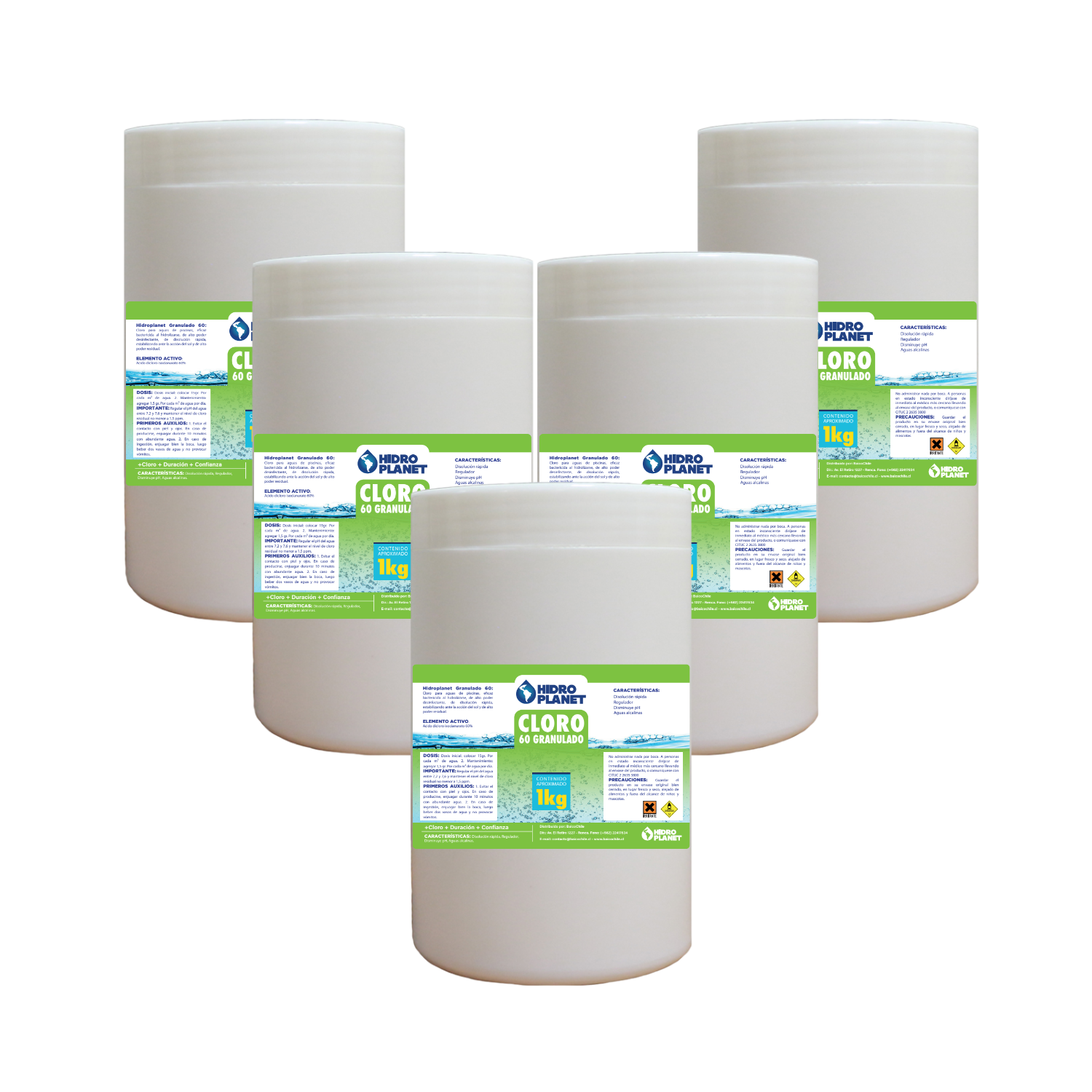 PACK 5 UNIDADES CLORO GRANULADO PARA PISCINA, POTE 1KG - 1