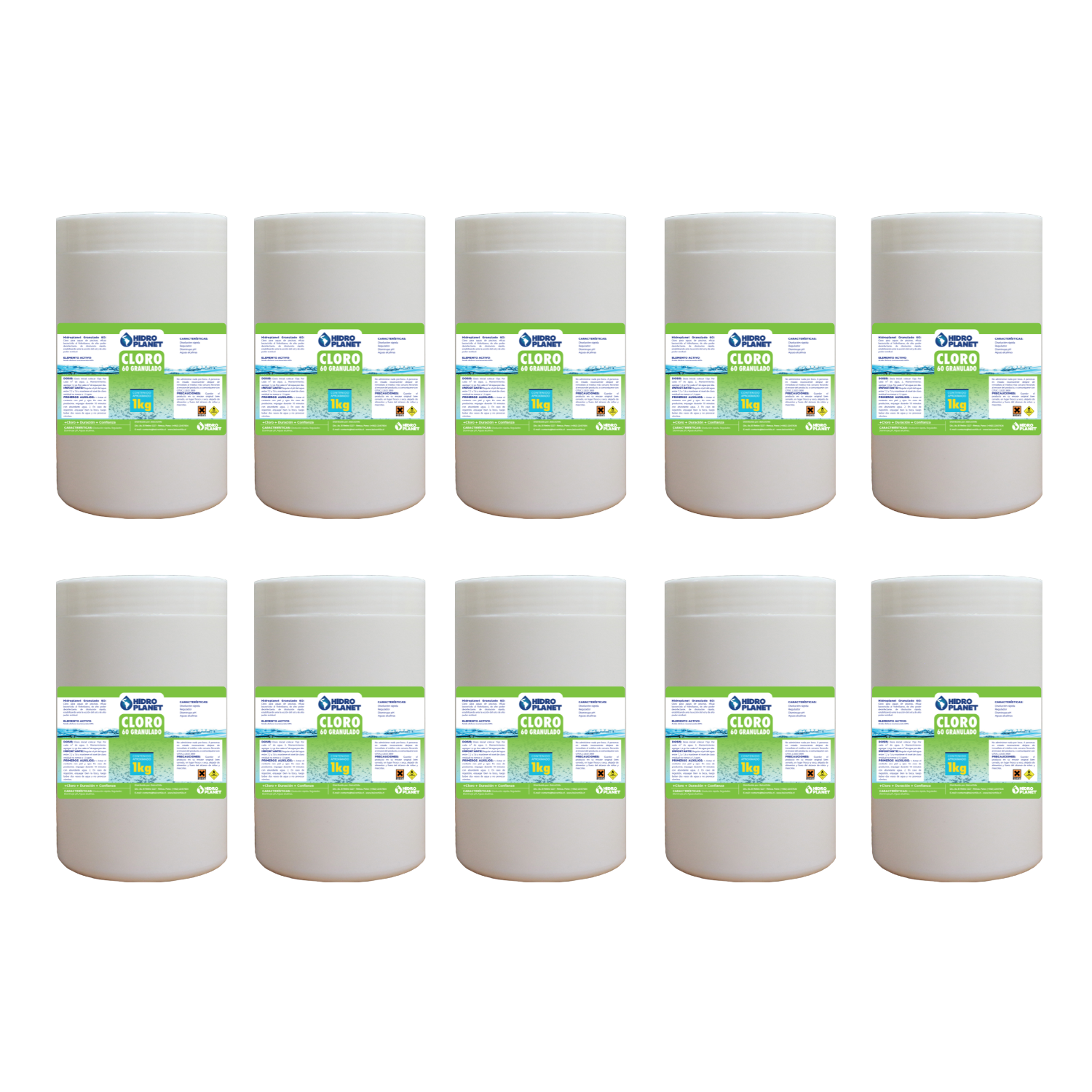 CLORO GRANULADO PARA PISCINA PACK 10 UNIDADES, POTE 1KG - 1