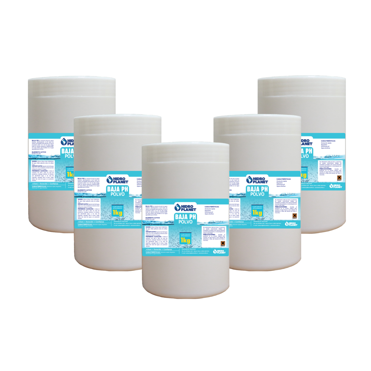 PACK 5 UNIDADES BAJA PH PARA PISCINA, POTE 1KG - 1