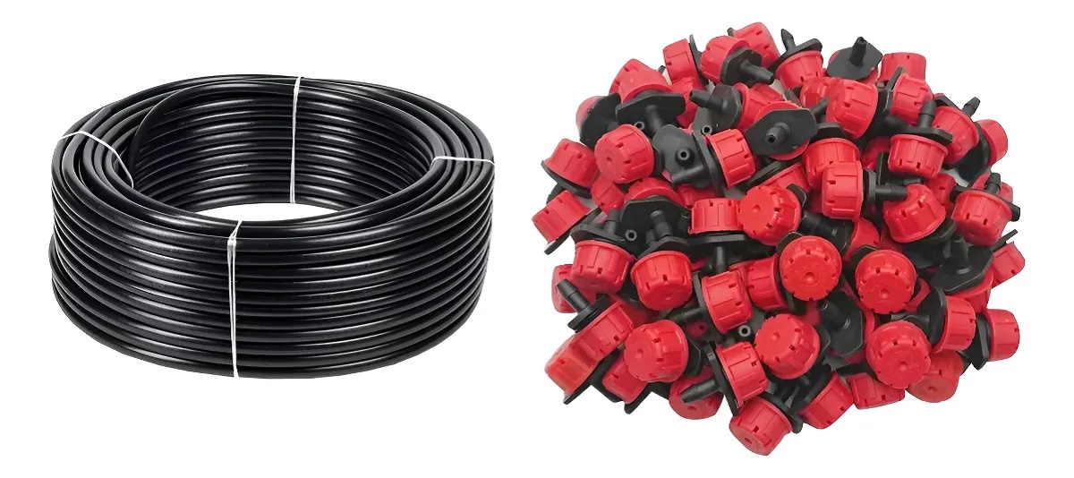 100MTS CAÑERIA PLANSA POLIET 1/2 PULGADA + GOTERO ROJO 100UN - 1